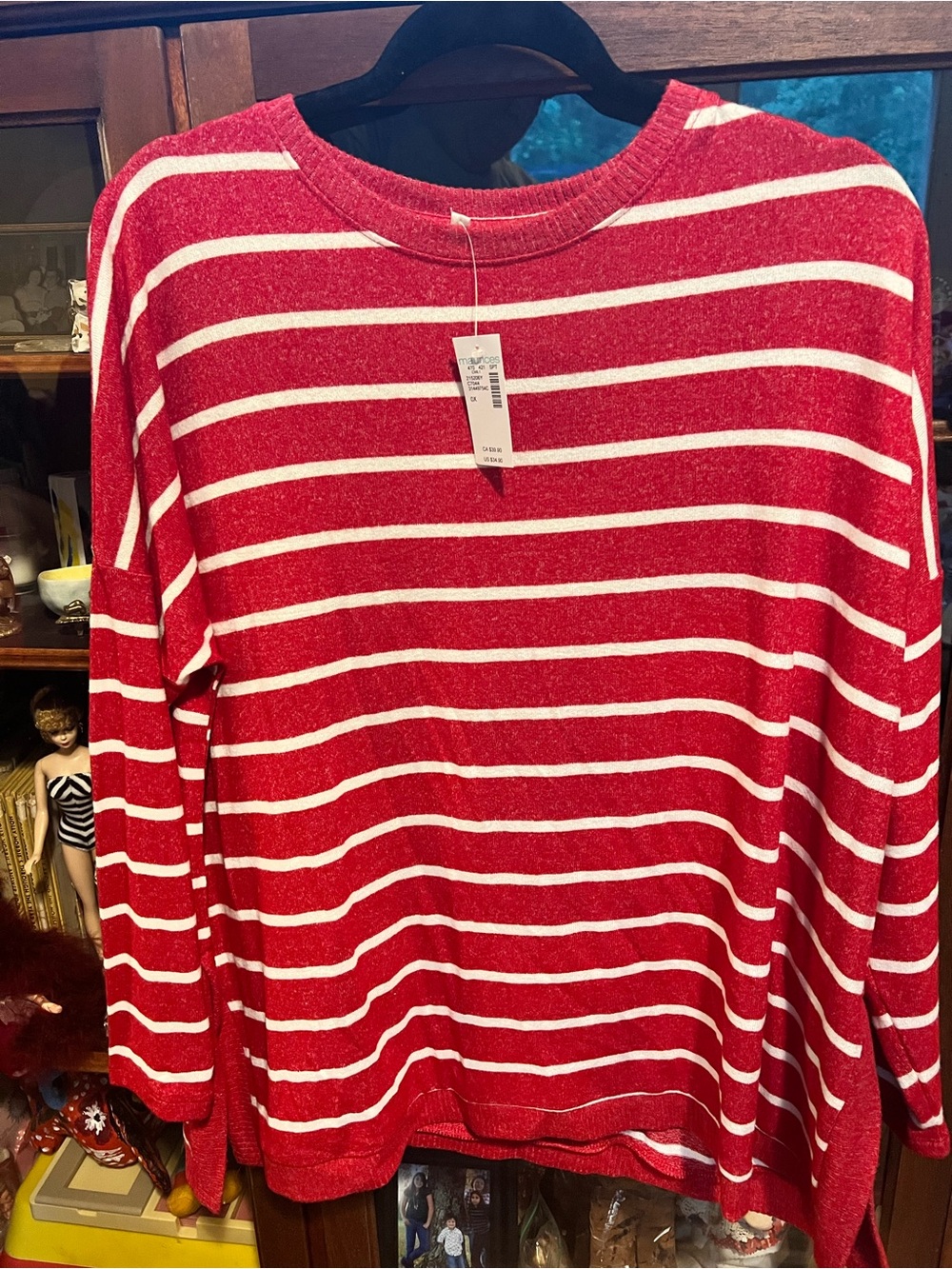 Maurices 0X Red and White Striped Crewneck Sweater